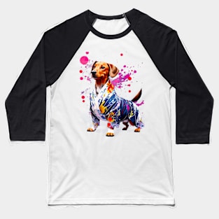 Vibrant Dachshund in Colorful Kimono Inspired by Japanese Culture Baseball T-Shirt